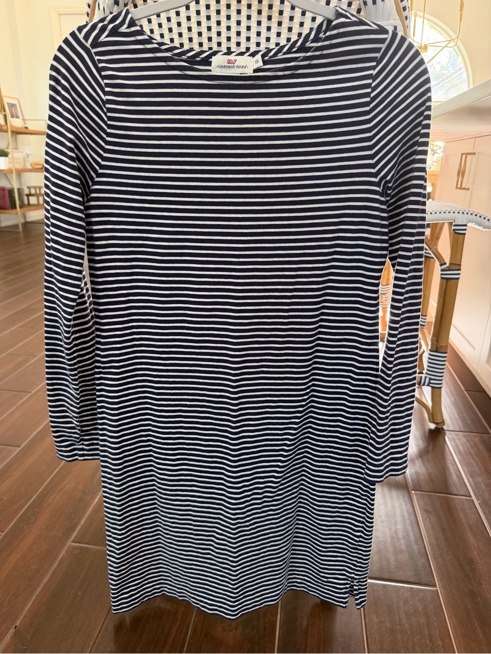 Vineyard Vines Navy & White Striped Long Sleeve Boatneck T-Shirt Dress - Size XS